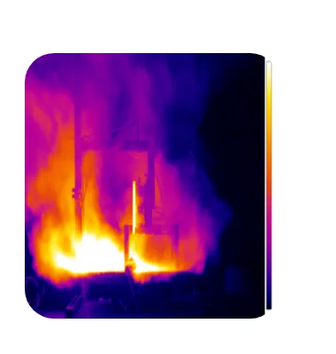 Image thermographique en fausses couleurs de la combustion d’une batterie lithium-ion
