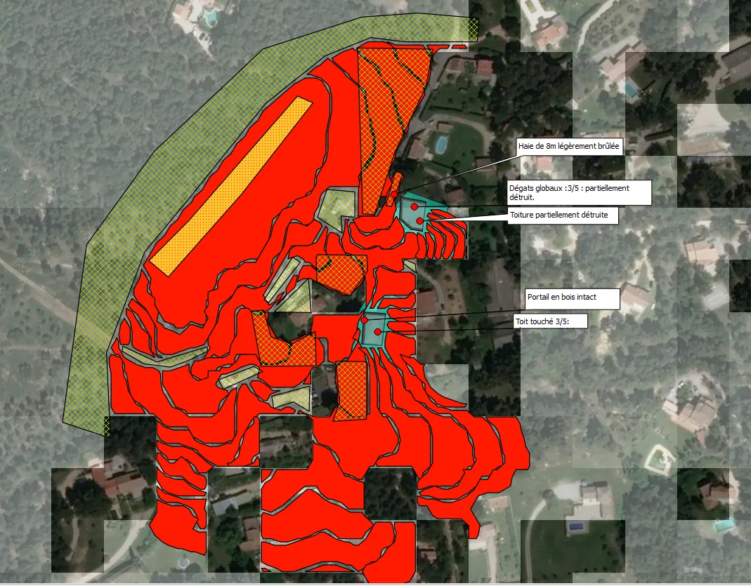 Sortie de simulation numérique de la propagation d’un incendie de forêt, sous forme de carte en champ coloré